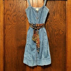 Pilcro Button-up Jean Dress with Floral Tie